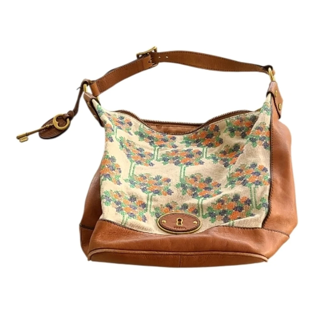 Fossil Brown and Cream Floral Hobo Bag